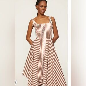 MONSE Brown and White Striped Midi Assym Lace Up Dress